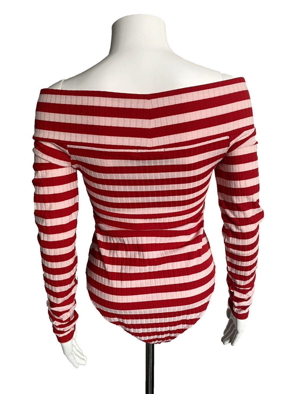 Material Girl Women's Size M Medium Red White Striped Bodysuit Top Long Sleeve - Picture 3 of 7